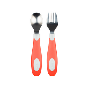 SET TENEDOR Y CUCHARA AGARRE SUEVE  12M+ (CORAL /BLANCO) - DR. BROWN’S