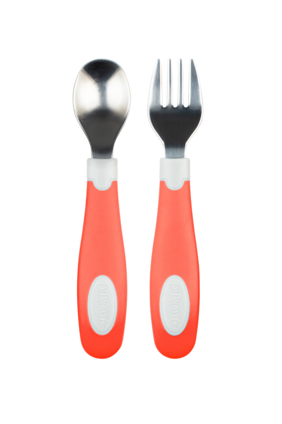 SET TENEDOR Y CUCHARA AGARRE SUEVE  12M+ (CORAL /BLANCO) - DR. BROWN’S