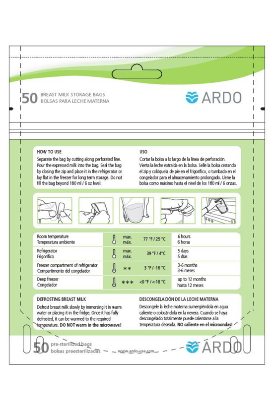 Bolsas De Almacenamiento De Leche Ardo 50 U.