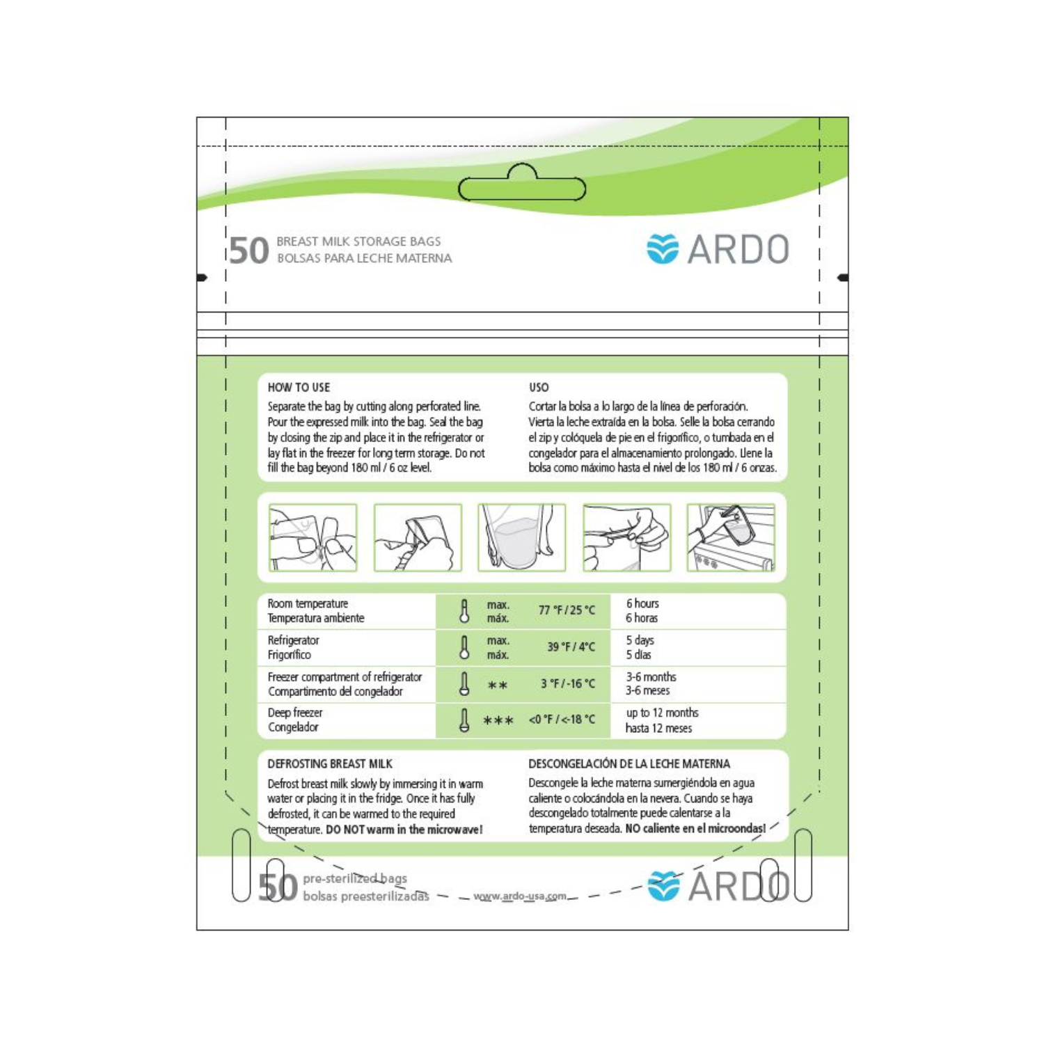 Bolsas De Almacenamiento De Leche Ardo 50 U.
