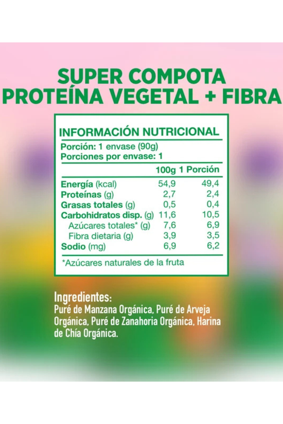 Super Puré Orgánico Proteína Vegetal + Fibra 90 Gr.