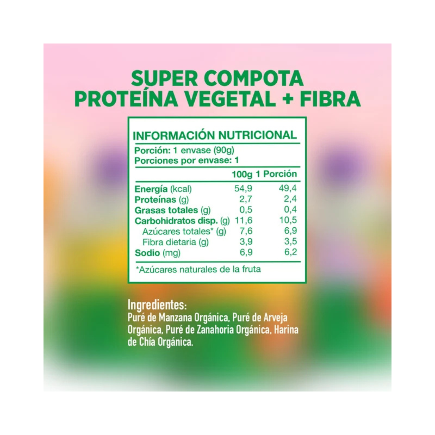 Super Puré Orgánico Proteína Vegetal + Fibra 90 Gr.