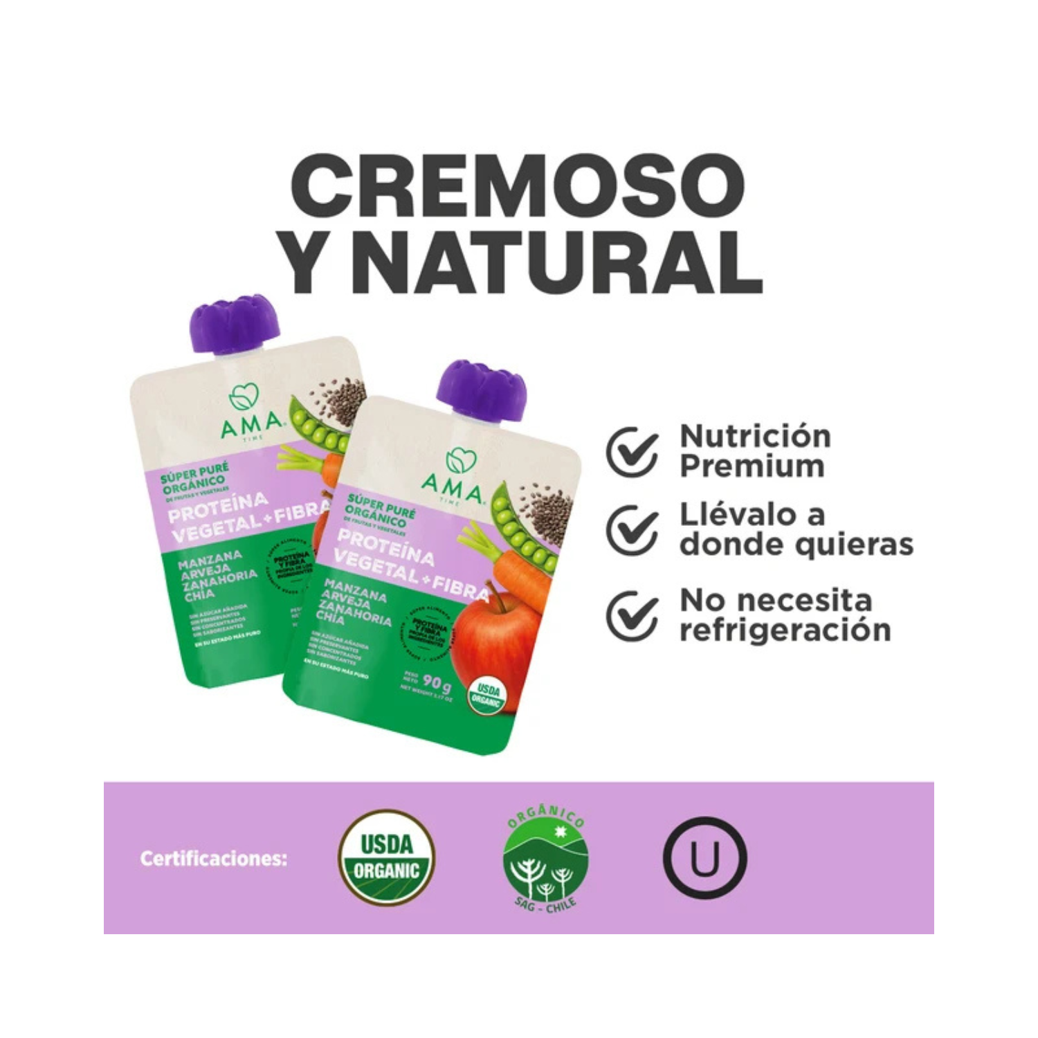 Super Puré Orgánico Proteína Vegetal + Fibra 90 Gr.