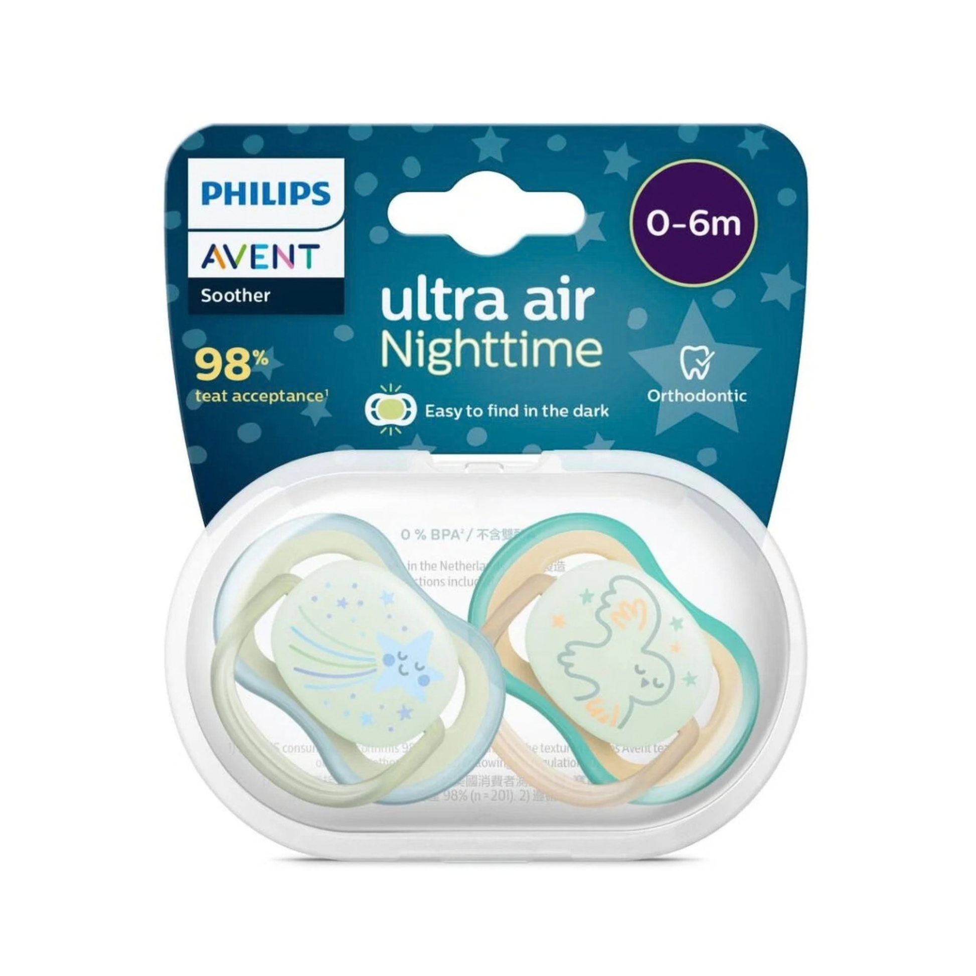 Chupete Philips Avent Ultra Air Night Orthodontic 0–6 Meses