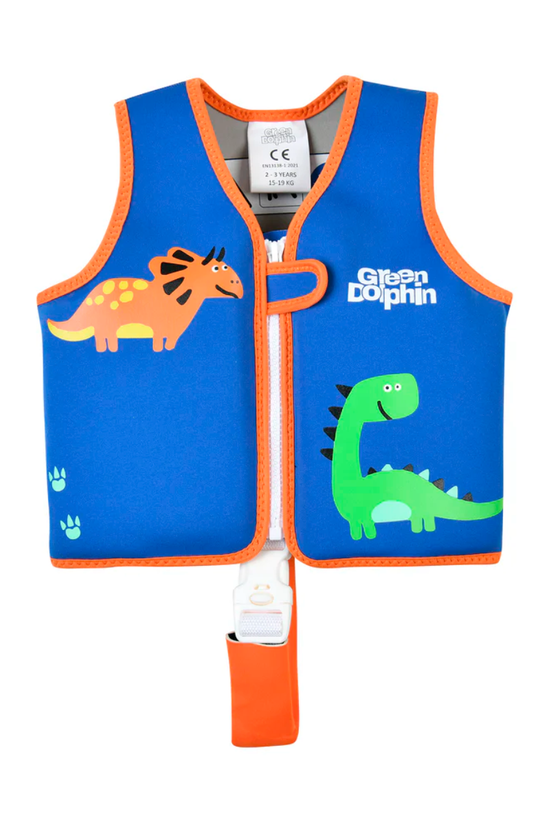 CHALECO FLOTADOR INFANTIL DINOSAURIO 19 A 30  kg 3 a 6 AÑOS GREEN DOLPHIN