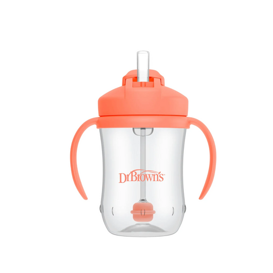 1er VASO CON ASAS Y PAJITA 270 ml 6M CORAL - DR. BROWN'S