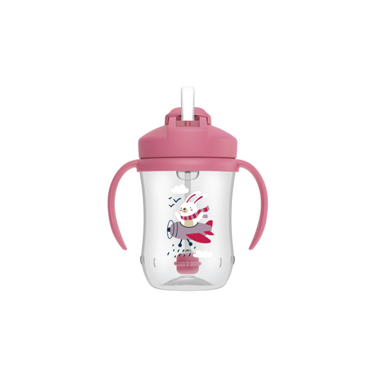 1er VASO CON ASAS Y PAJITA 270 ml 6M ROSADO  - DR. BROWN'S