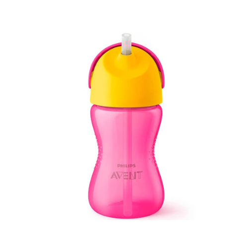 VASO CON BOMBILLA FLEXIBLE DINO ROSA  300 ML - AVENT NATURAL