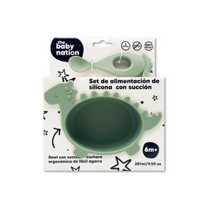 SET PLATO Y CUCHARA DE  SILICONA DINO  THE BABY NATION