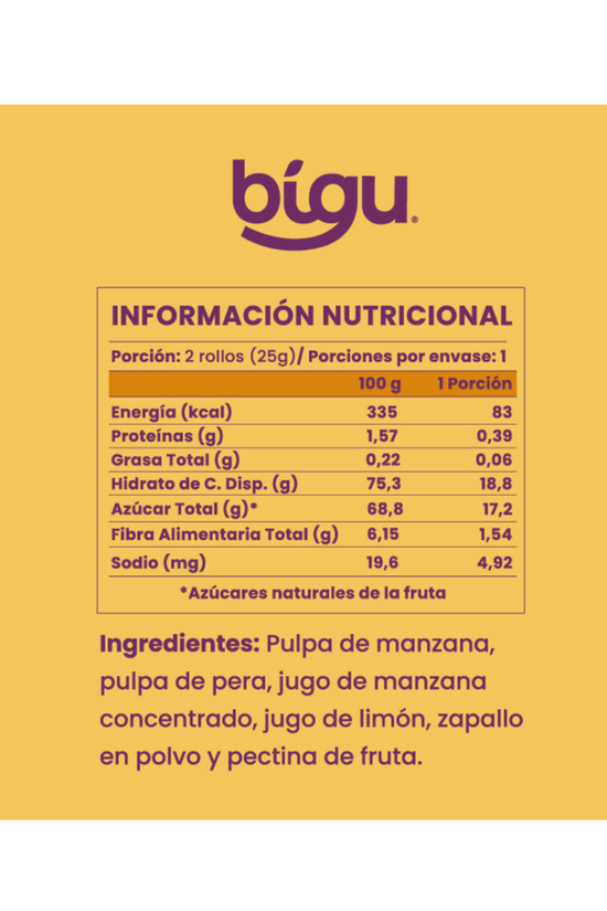 ROLLOS DE FRUTA Y ZAPALLO  125 GR - BIGU