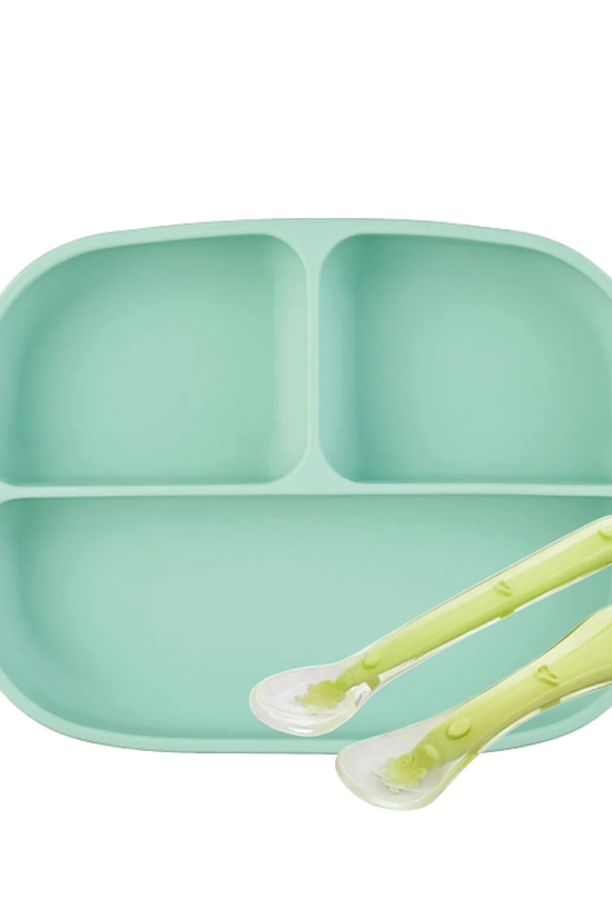 Plato y Cucharas de Silicona Verde Balia