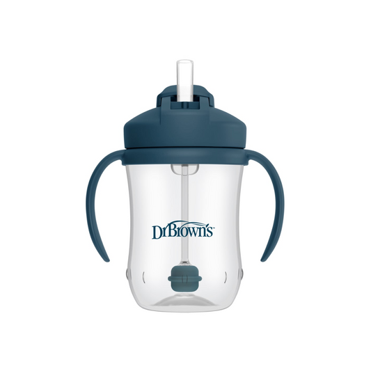 1er VASO CON ASAS Y PAJITA 270 ml 6M AZUL OCEANO  - DR. BROWN'S