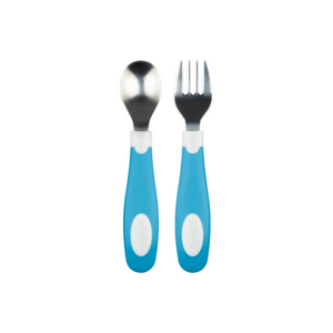 SET TENEDOR Y CUCHARA AGARRE SUEVE  12M+ (Azul/Blanco) - DR. BROWN’S
