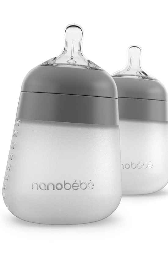 Pack 2 Mamaderas de Silicona Anticólico Nanobebé Flexy 270 ml Gris