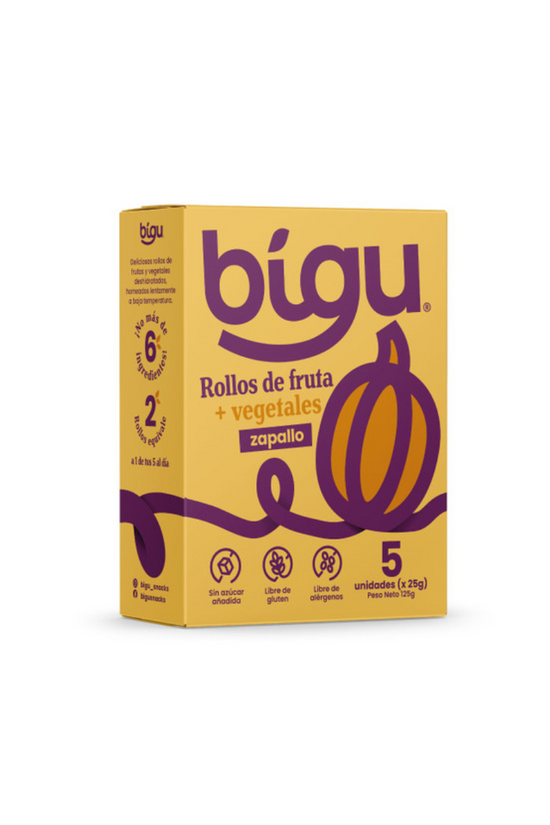 ROLLOS DE FRUTA Y ZAPALLO  125 GR - BIGU