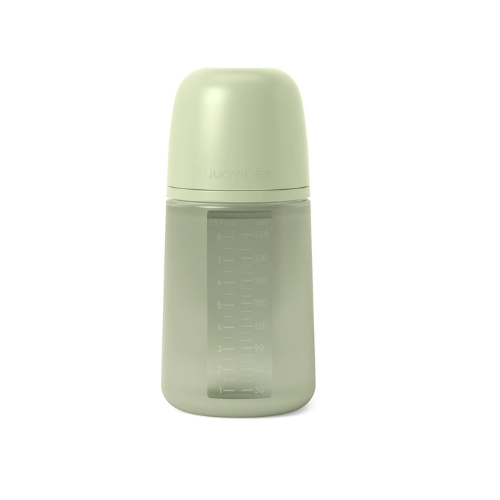 MAMADERA DE SILICONA FLUJO MEDIO TEJA 240 ML  COLOR  VERDE - SUAVINEX