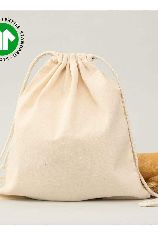 MOCHILA DE ALGODÓN ORGÁNICO  42x38 (cm) - BE HAPPY BE GREEN