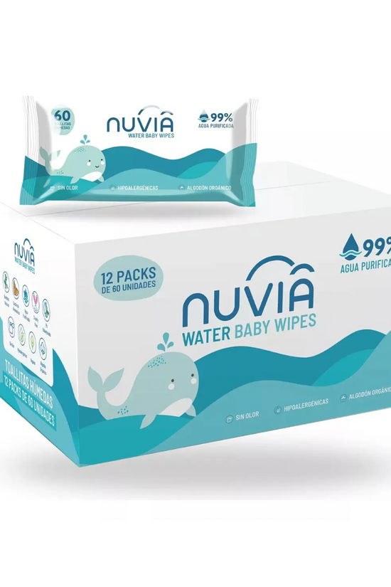 TOALLAS HÚMEDAS 99% AGUA  NUVIA CAJA DE 12 PAQUETES DE 60 TOALLAS
