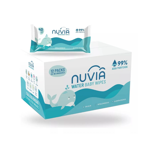TOALLAS HÚMEDAS 99% AGUA  NUVIA CAJA DE 12 PAQUETES DE 60 TOALLAS