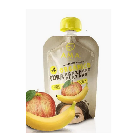 PURE DE MANZANA Y PLÁTANO ORGÁNICO 90 GR - AMA TIME