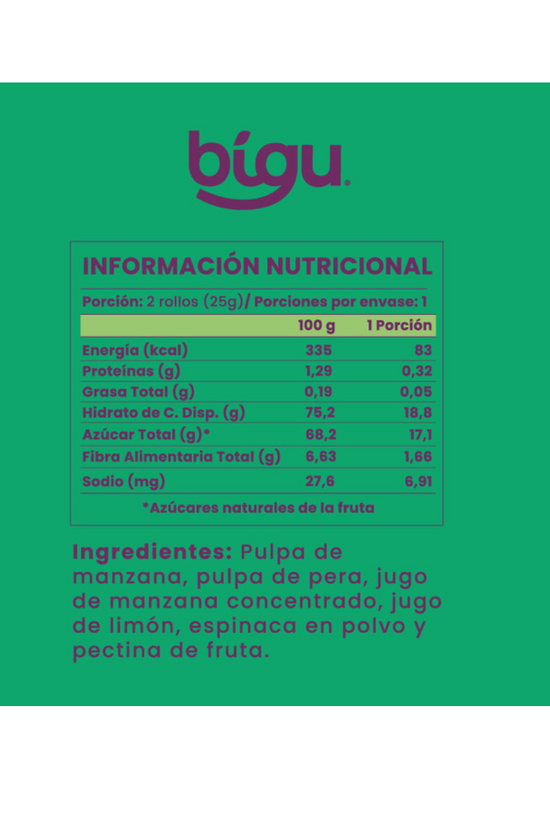 ROLLOS DE FRUTA Y ESPINACA 125 GR - BIGU