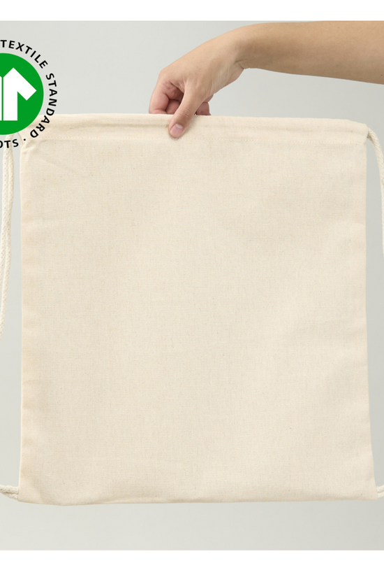 MOCHILA DE ALGODÓN ORGÁNICO  42x38 (cm) - BE HAPPY BE GREEN