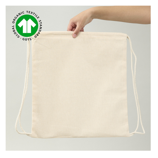 MOCHILA DE ALGODÓN ORGÁNICO  42x38 (cm) - BE HAPPY BE GREEN