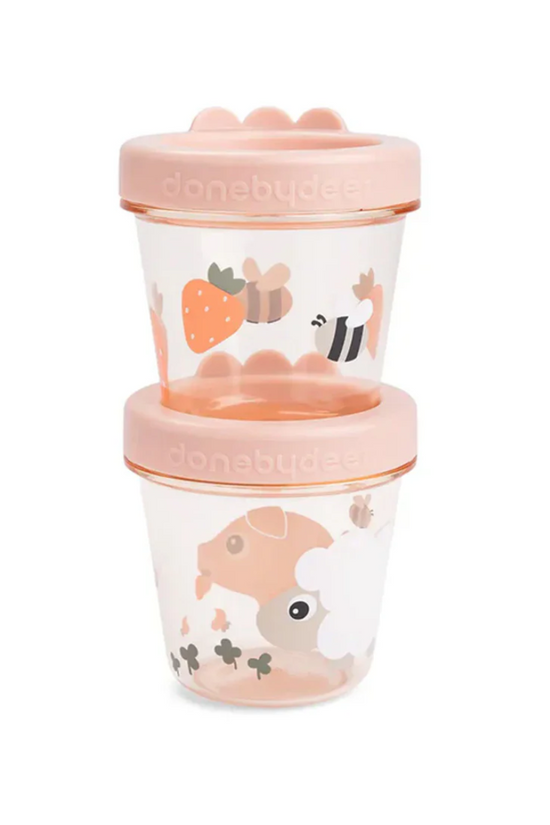 SET 2 CONTENEDORES PARA COMIDA DE BEBÉ TINY FARM ROSA - DONE BY DEER