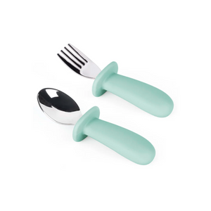 CUBIERTOS DE ACERO CON MANGO DE SILICONA  VERDE THE BABY NATION