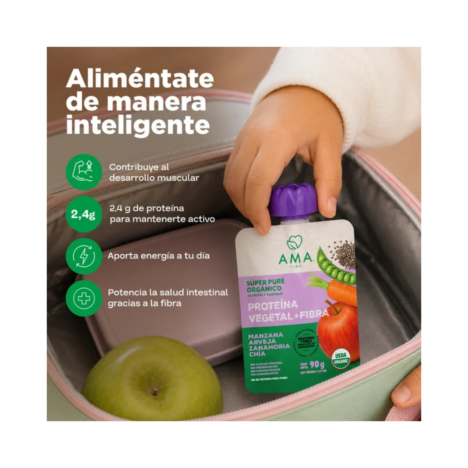 Super Puré Orgánico Proteína Vegetal + Fibra 90 Gr.