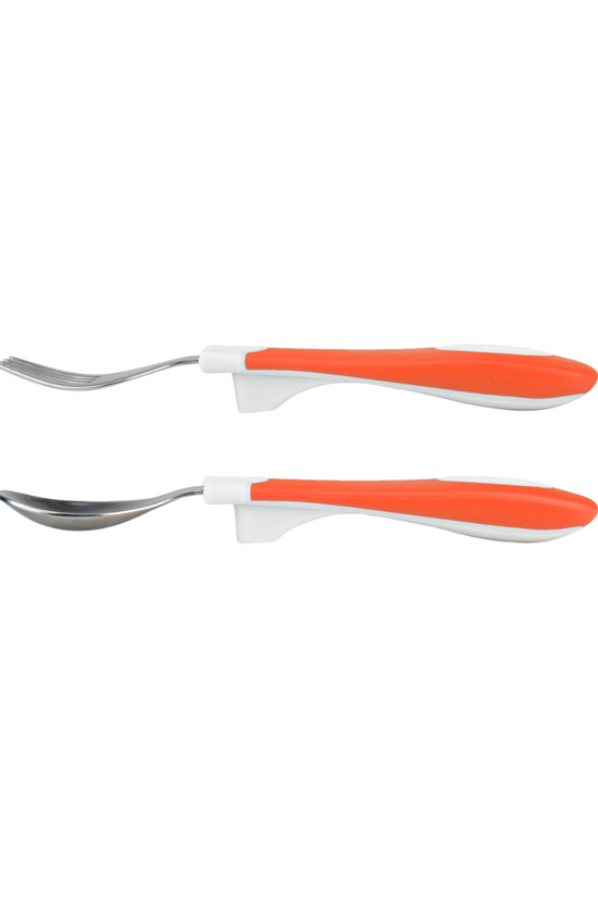 SET TENEDOR Y CUCHARA AGARRE SUEVE  12M+ (CORAL /BLANCO) - DR. BROWN’S