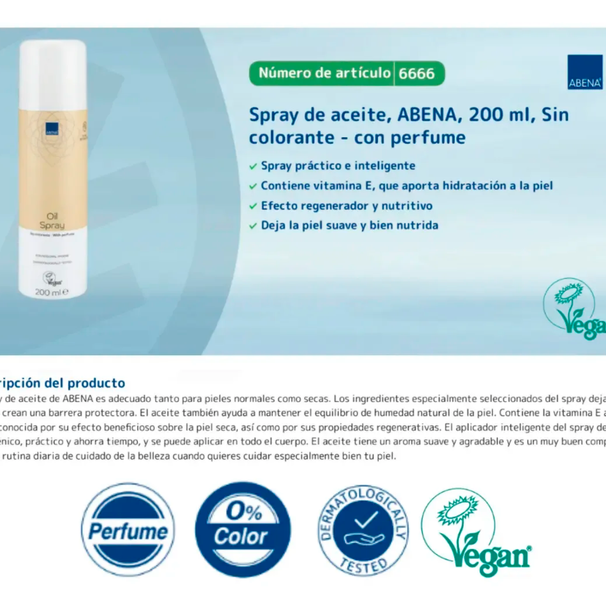 Aceite Europeo ABENA Hidratante para Cuidado de Piel Normal y Seca. 200 ml