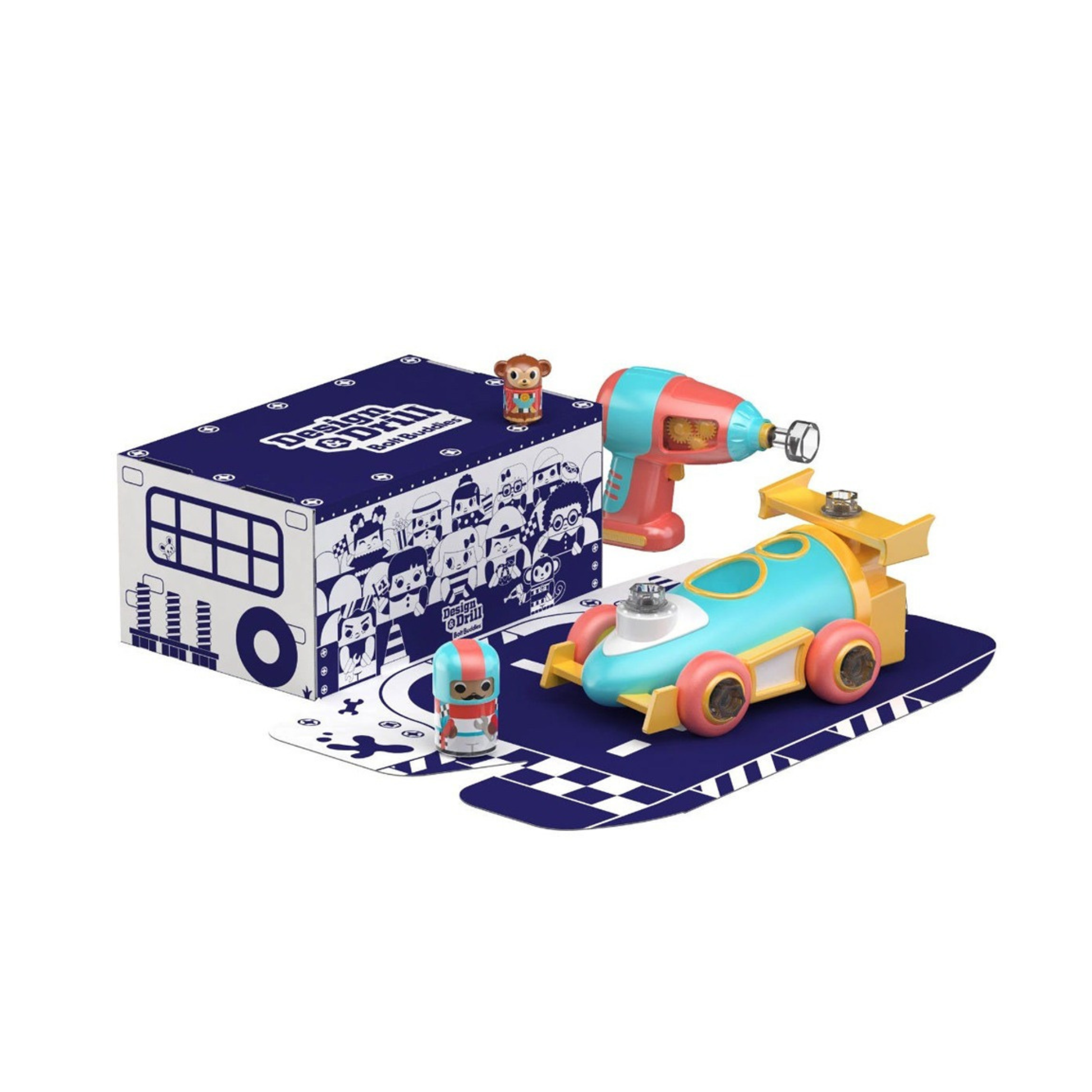 Auto de Carreras con Taladro de Juguete Design Drill Bolt Buddies