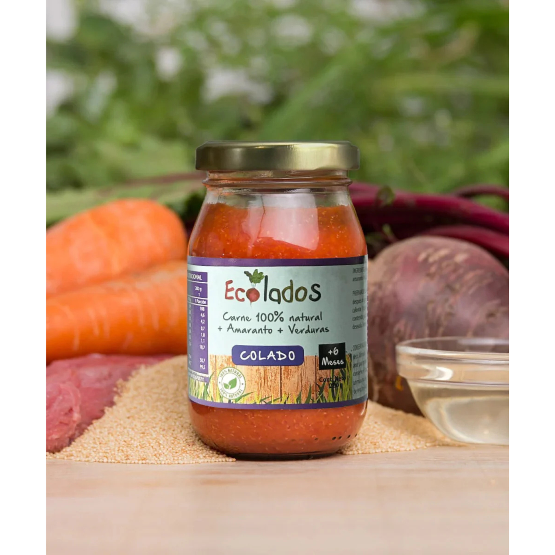 Colado 100% Natural de Carne, Amaranto y Verduras Ecolados
