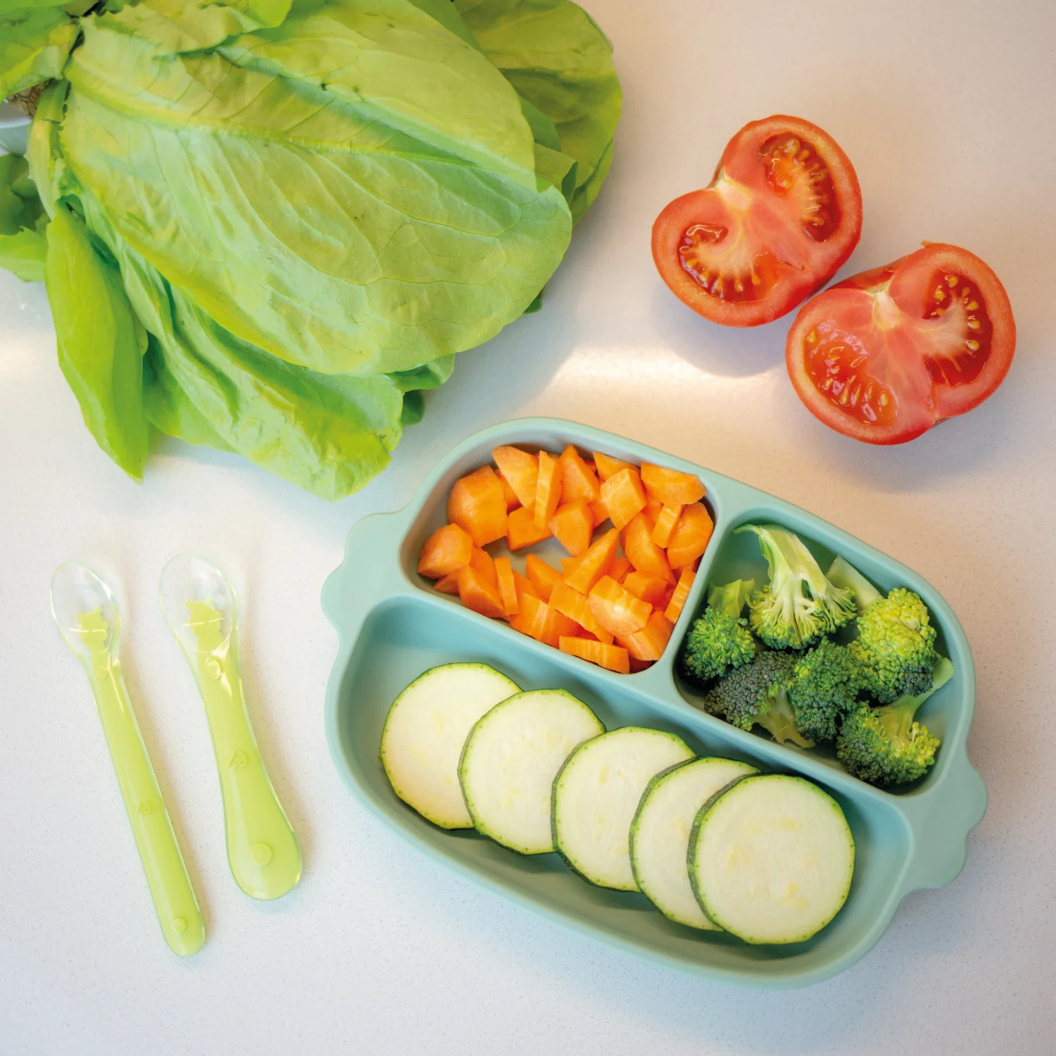 Plato y Cucharas de Silicona Verde Balia