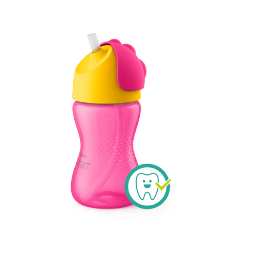 VASO CON BOMBILLA FLEXIBLE DINO ROSA  300 ML - AVENT NATURAL