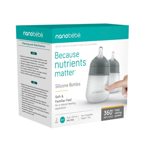 Pack 2 Mamaderas de Silicona Anticólico Nanobebé Flexy 270 ml Gris