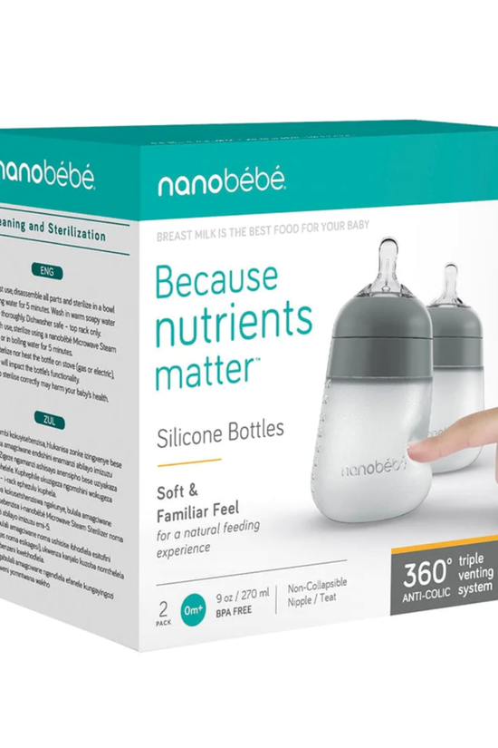Pack 2 Mamaderas de Silicona Anticólico Nanobebé Flexy 270 ml Gris