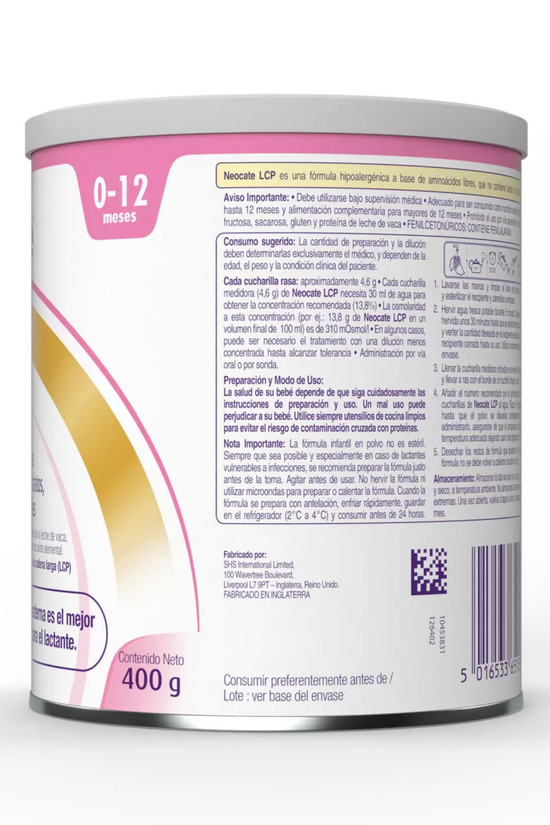 Fórmula Infantil Neocate LCP Nutricia 0-12 Meses 400 g