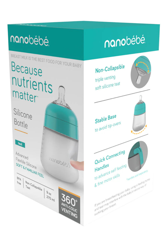 Mamadera de Silicona Anticólico Nanobebé Flexy 270 ml Turquesa