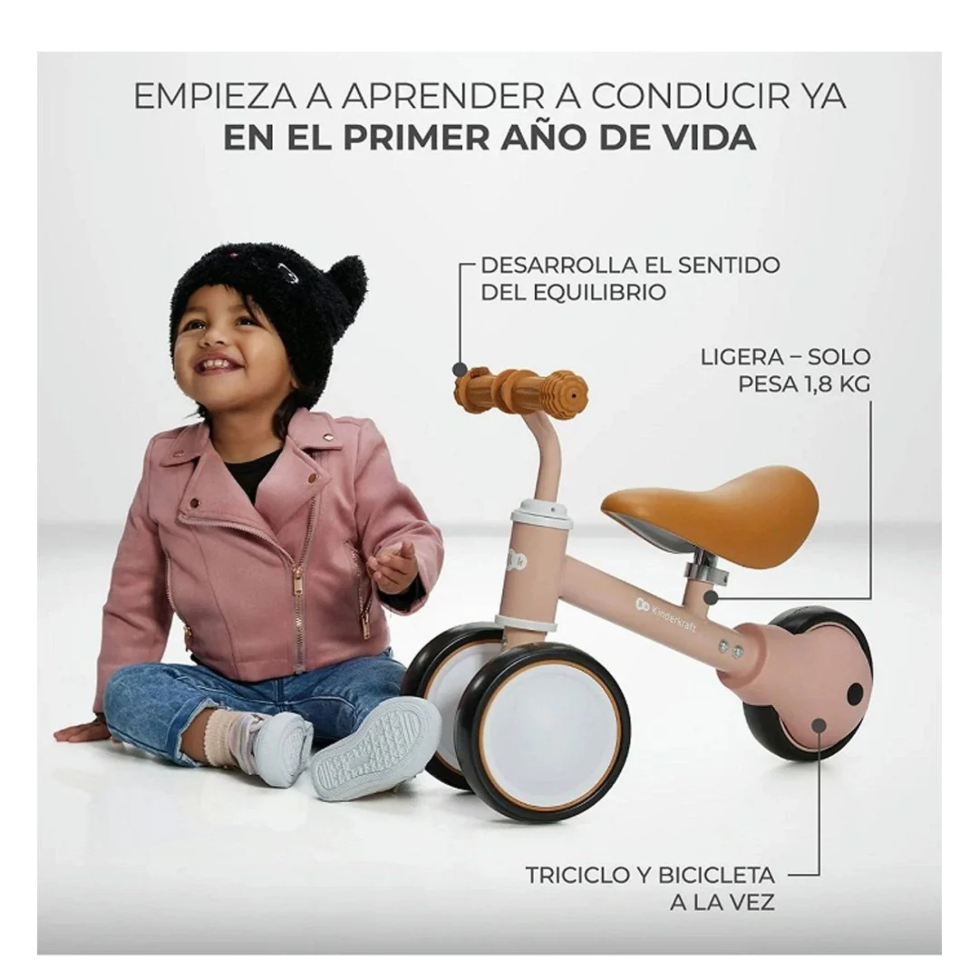 Triciclo de Balance Kinderkraft CUTIE Light Rosa