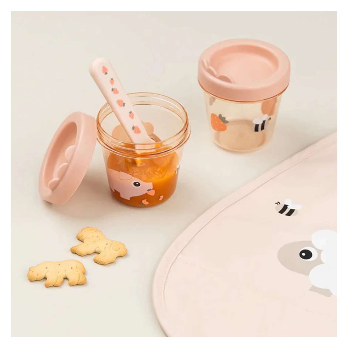 SET 2 CONTENEDORES PARA COMIDA DE BEBÉ TINY FARM ROSA - DONE BY DEER