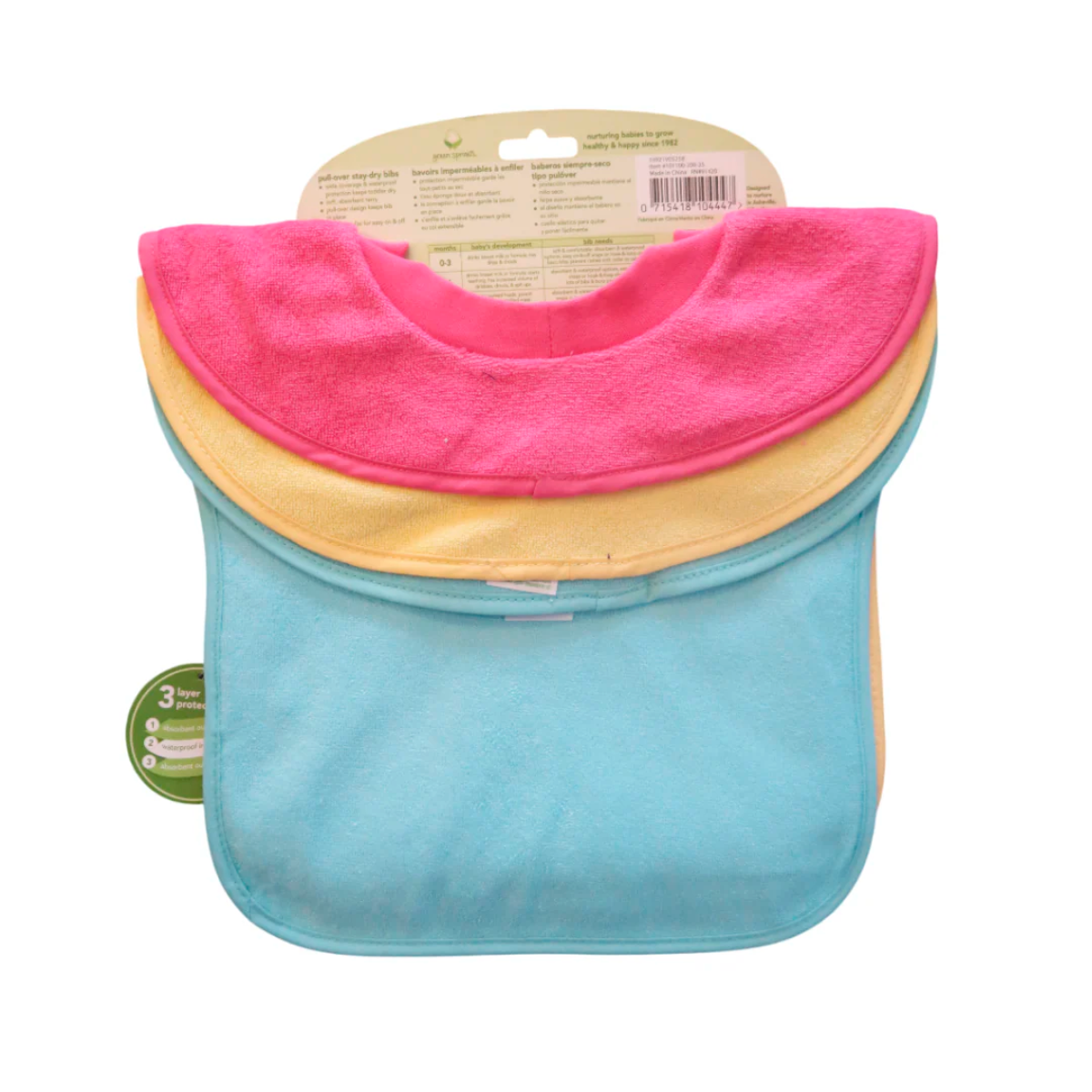 PACK 3 BABEROS IMPERMEABLES POLERA PINK GREEN SPROUTS