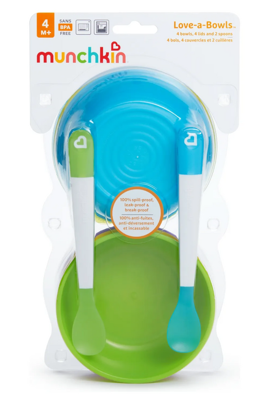 PACK 4 BOWLS LOVE  MULTICOLOR  Y 2 CUCHARAS MUNCHKIN