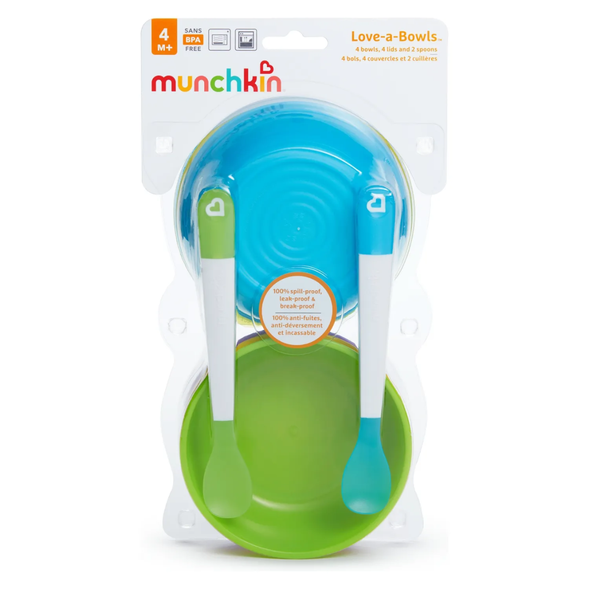 PACK 4 BOWLS LOVE  MULTICOLOR  Y 2 CUCHARASMUNCHKIN