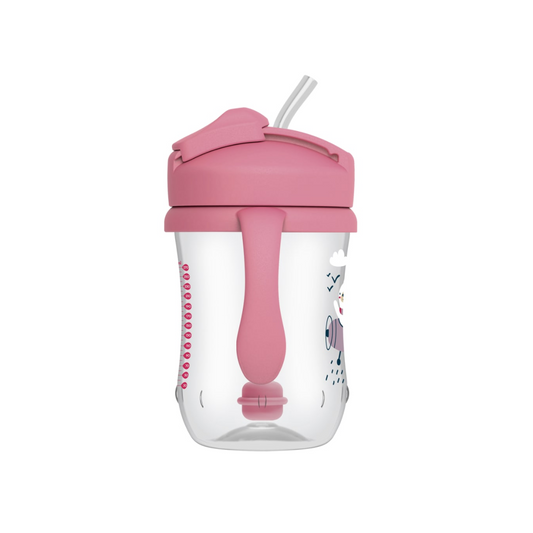 1er VASO CON ASAS Y PAJITA 270 ml 6M ROSADO  - DR. BROWN'S