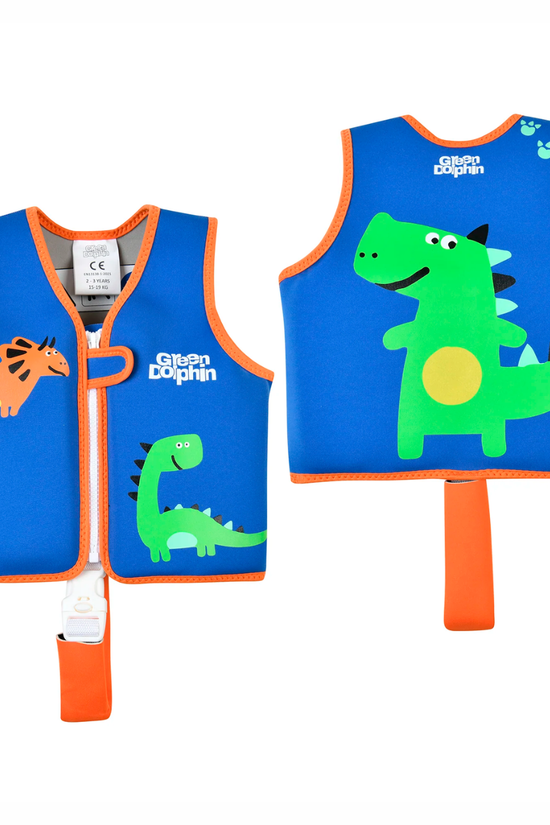 CHALECO FLOTADOR INFANTIL DINOSAURIO 19 A 30  kg 3 a 6 AÑOS GREEN DOLPHIN