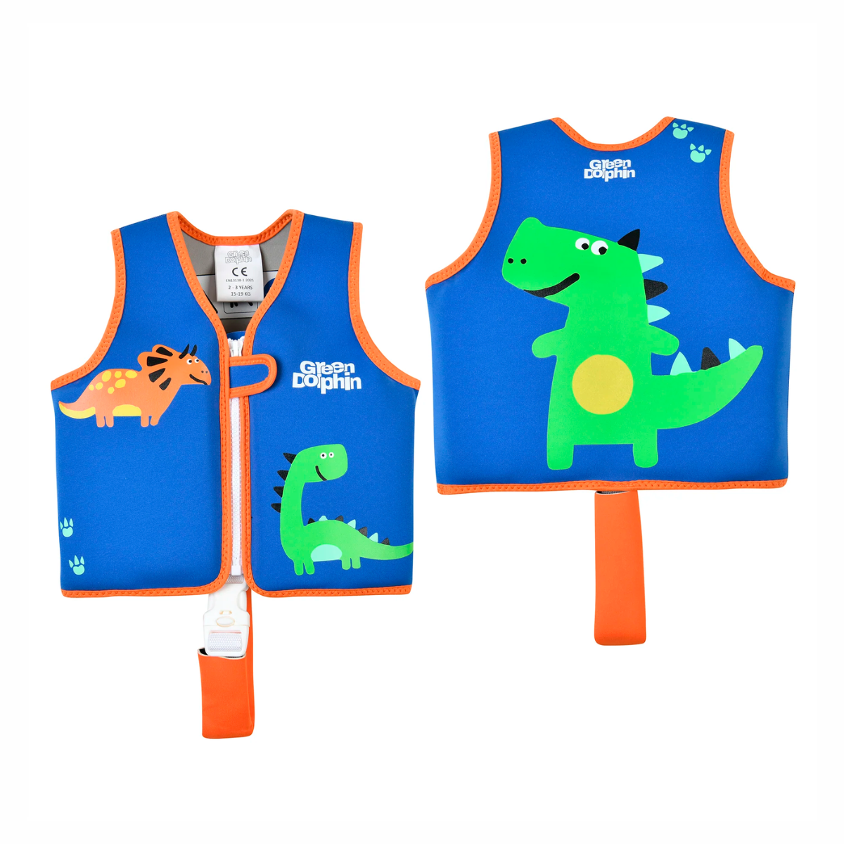 CHALECO FLOTADOR INFANTIL DINOSAURIO 15 a 19 kg 2 a 3 AÑOS GREEN DOLPHIN
