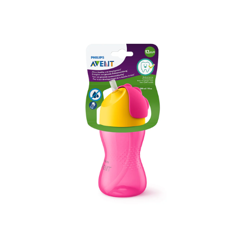 VASO CON BOMBILLA FLEXIBLE DINO ROSA  300 ML - AVENT NATURAL