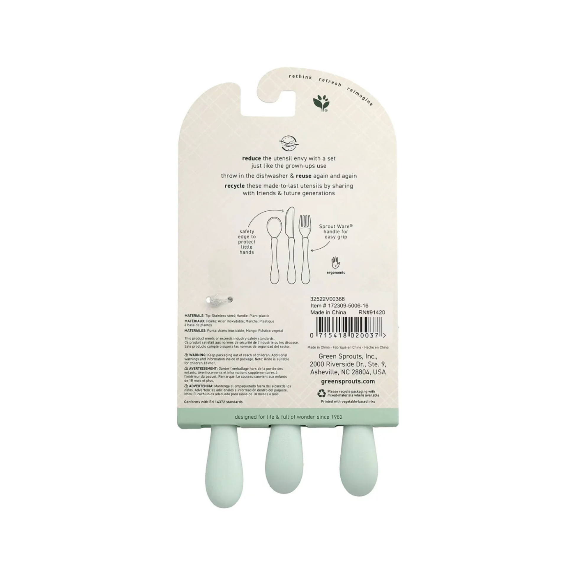 Cubiertos aprendizaje acero inoxidable Green Sprouts Verde
